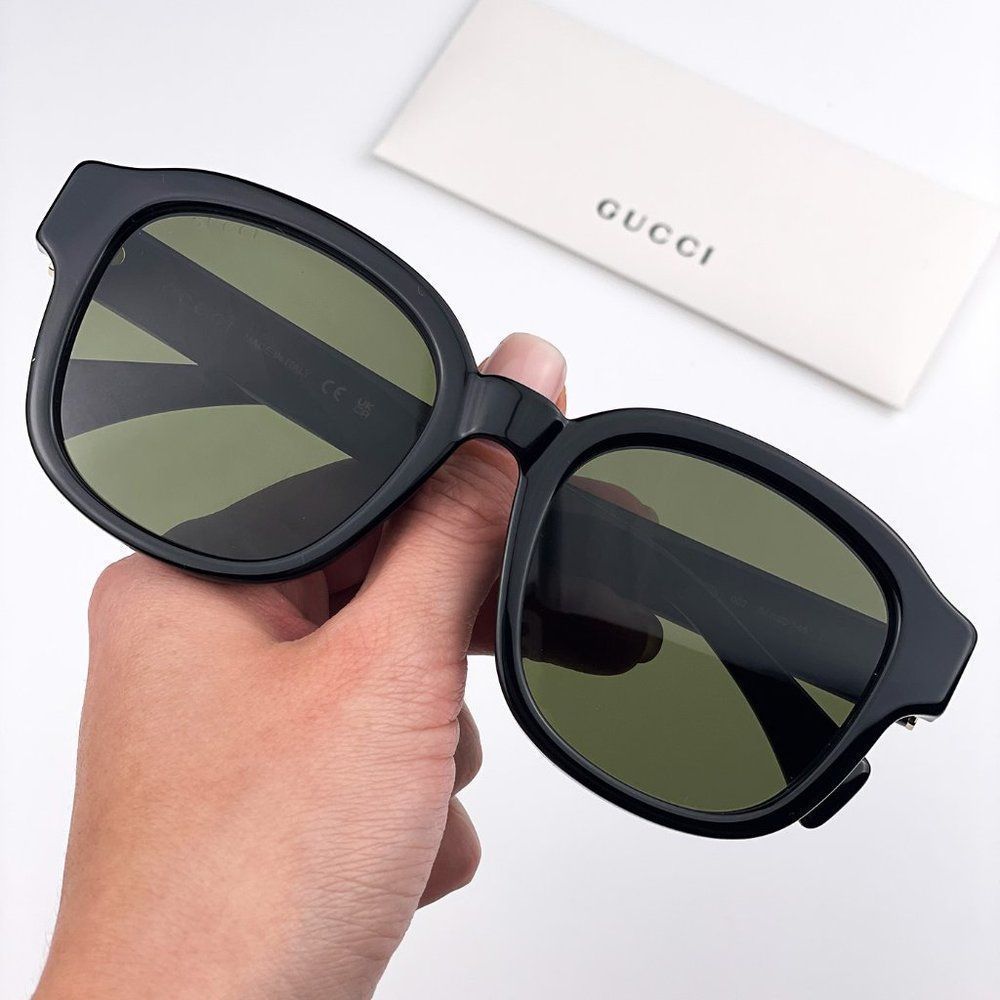 Gucci GG1140SK 002 Sunglasses Black Green Square Unisex